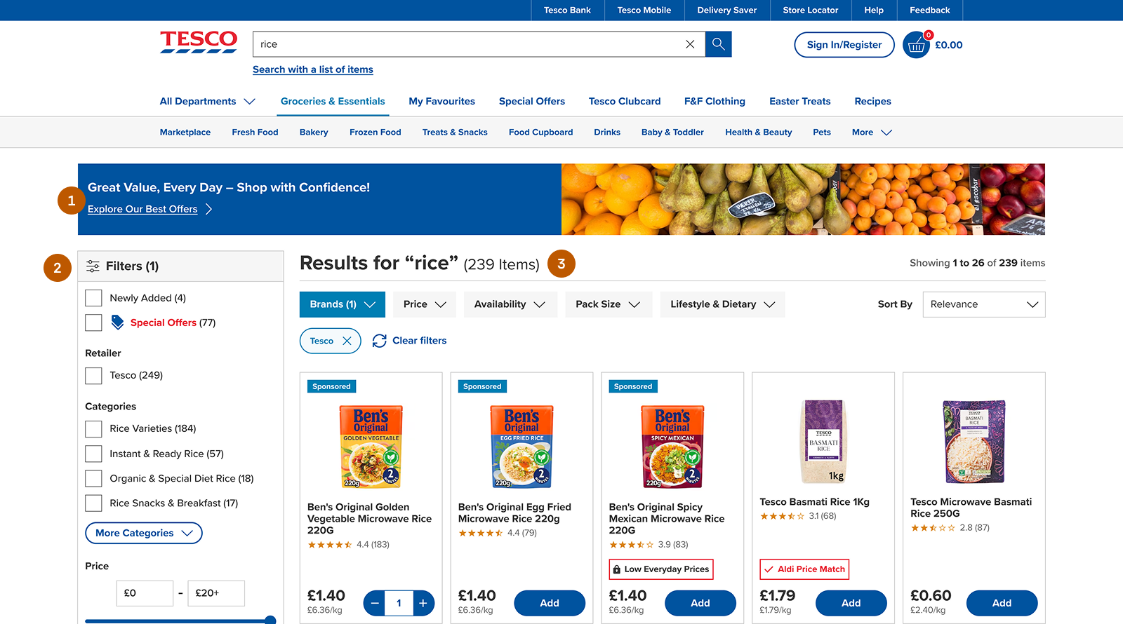 Search results page after redesign